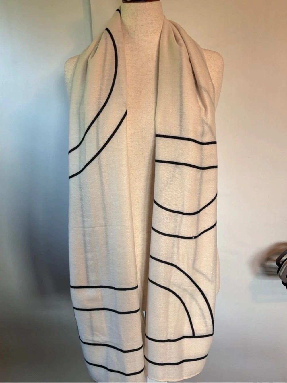H&M Cream Scarf with Black Geometric Lines